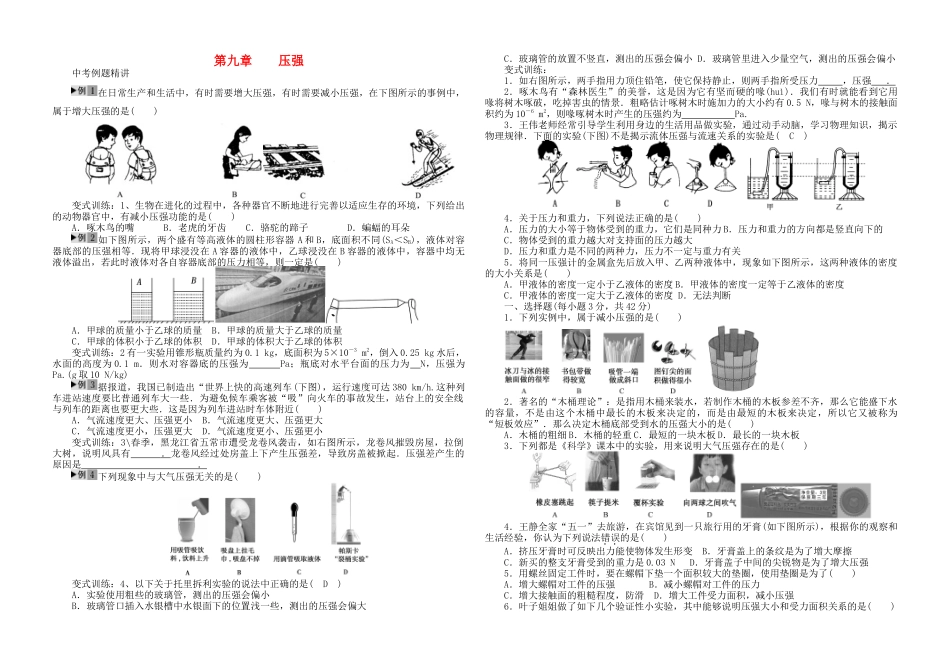 中考物理第一轮复习 第九章 压强试卷_第1页
