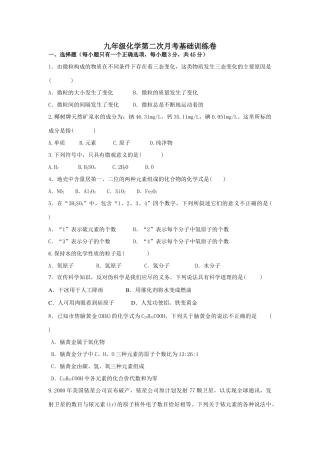 九年级化学第二次月考基础训练卷试卷
