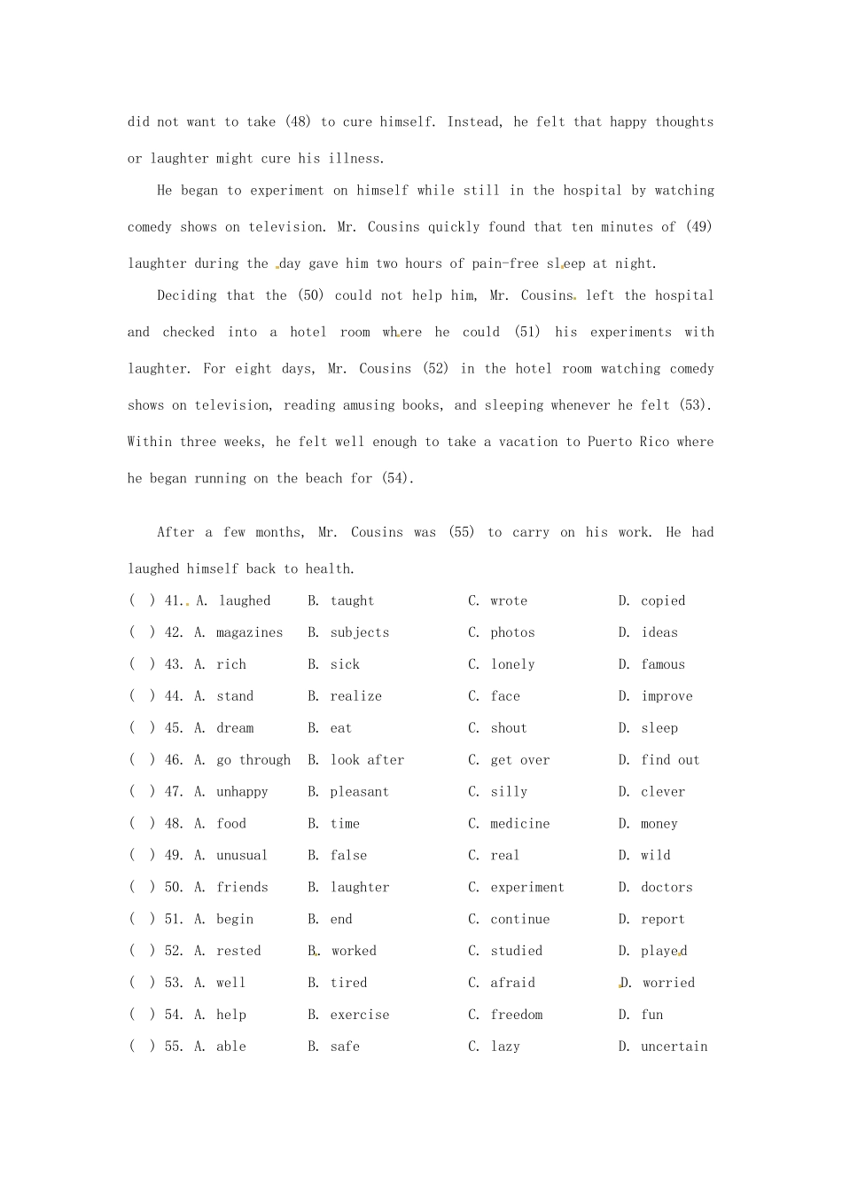 中考英语 完形填空复习2试卷_第2页