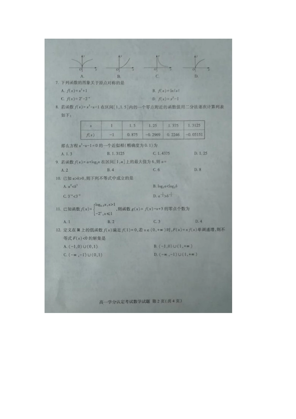 山东省沂水县二中高一数学上学期期中试卷(扫描版，无答案)试卷_第2页