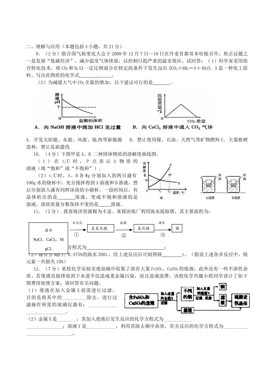 九年级化学下学期第一次阶段性单元检测试卷 鲁教版试卷_第2页