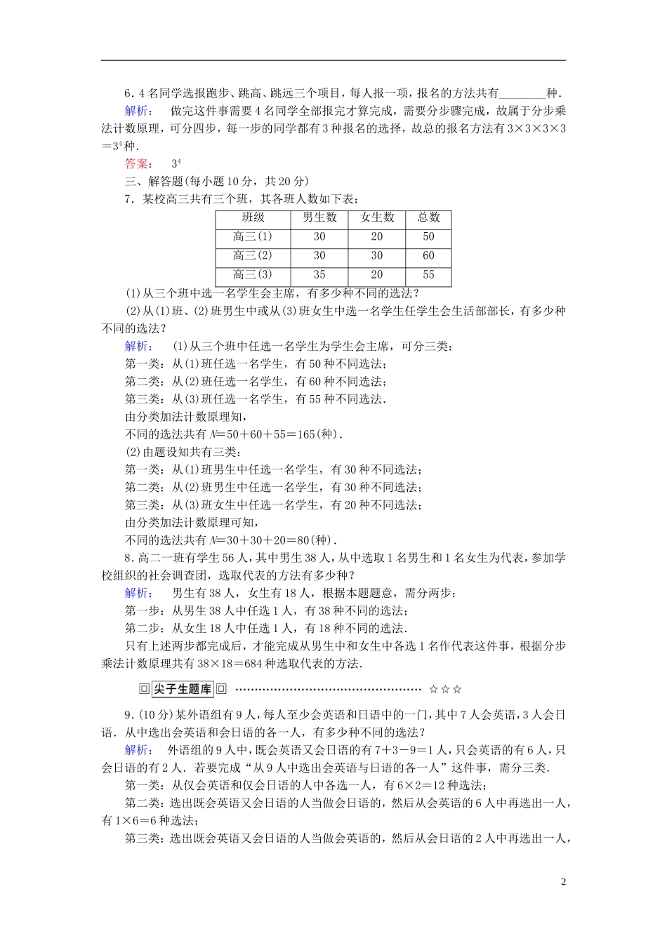 高中数学 第一章 计数原理 课时作业1 分类加法计数原理与分步乘法计数原理及其简单应用 新人教A版选修2-3-新人教A版高二选修2-3数学试题_第2页