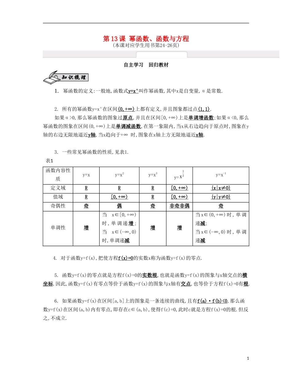 （江苏专用）高考数学大一轮复习 第二章 第13课 幂函数、函数与方程自主学习-人教版高三全册数学试题_第1页