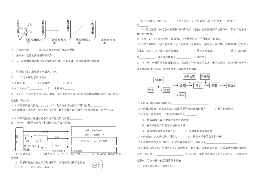 九年级化学第一学期期初考试试卷 新人教版试卷_第2页