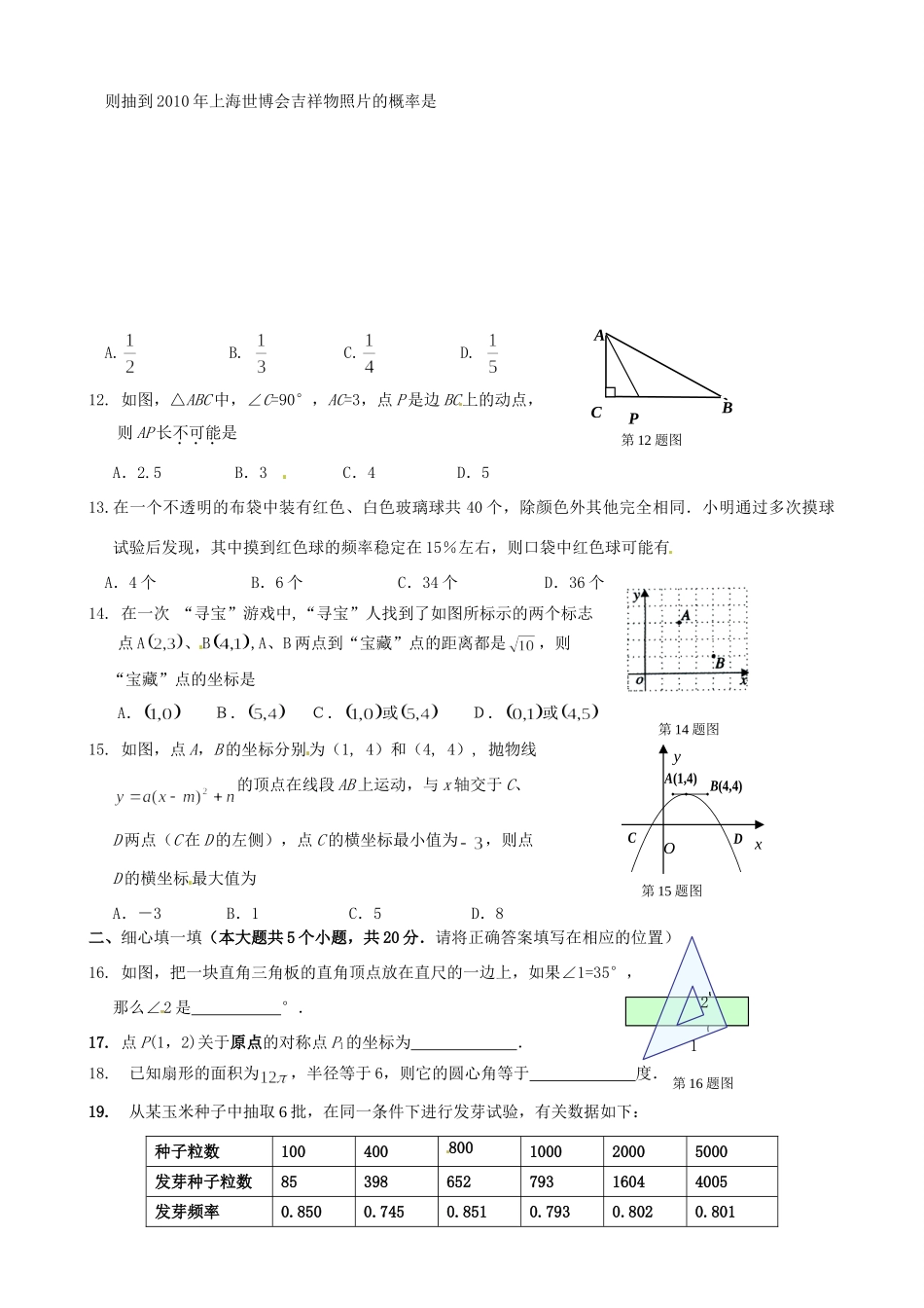 九年级数学上学期期末调研测试试卷 北师大版试卷_第2页