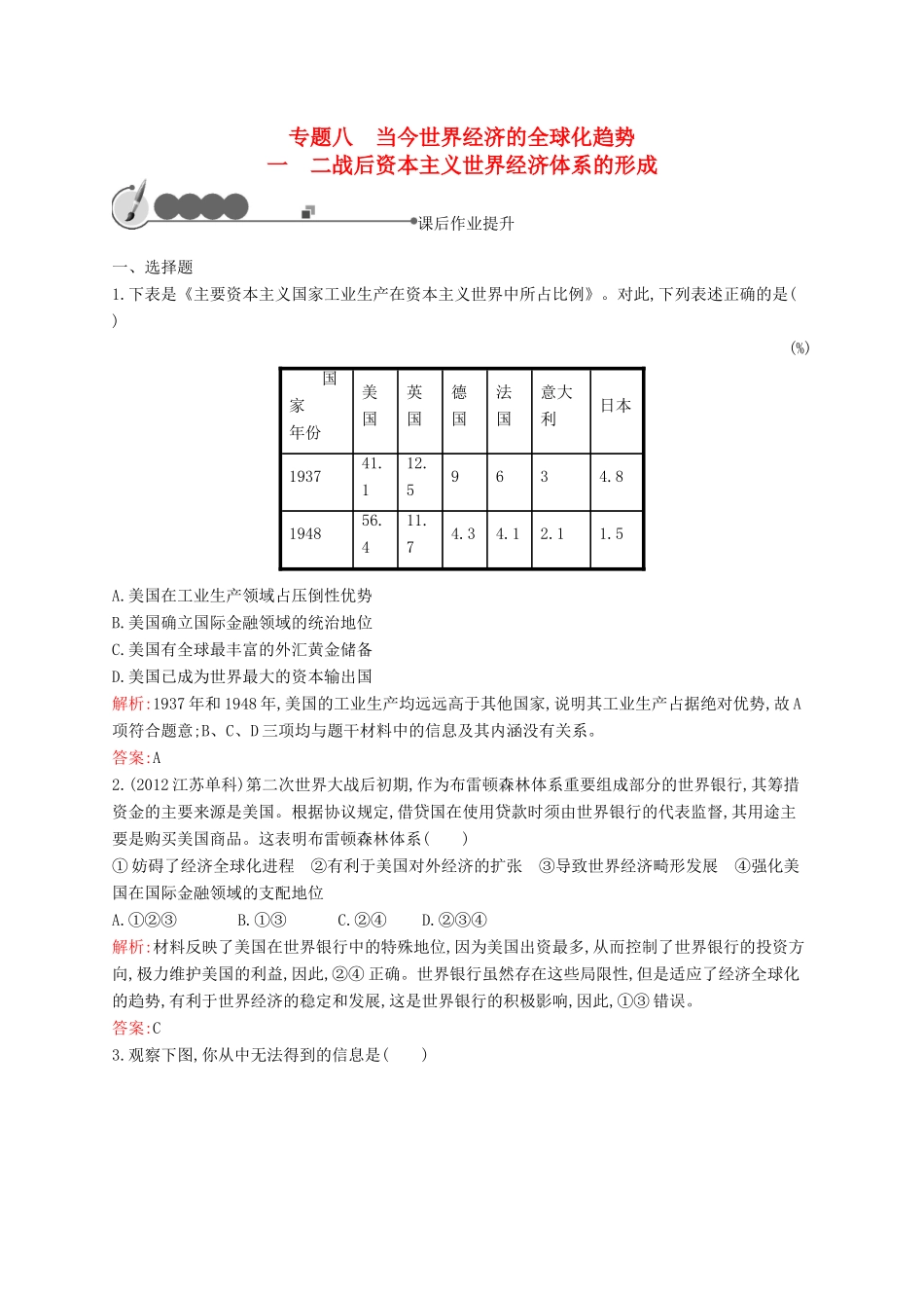 高中历史 8.1 二战后资本主义世界经济体系的形成课后作业 人民版必修2-人民版高一必修2历史试题_第1页