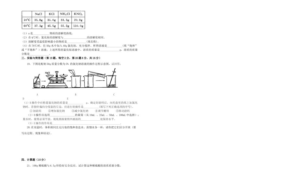 九年级化学第一次月考(3月)试卷(普通班，无答案) 新人教版试卷_第2页
