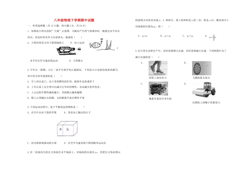 山东省济南市商河方昌实验学校八年级物理下学期期中试卷 新人教版试卷_第1页