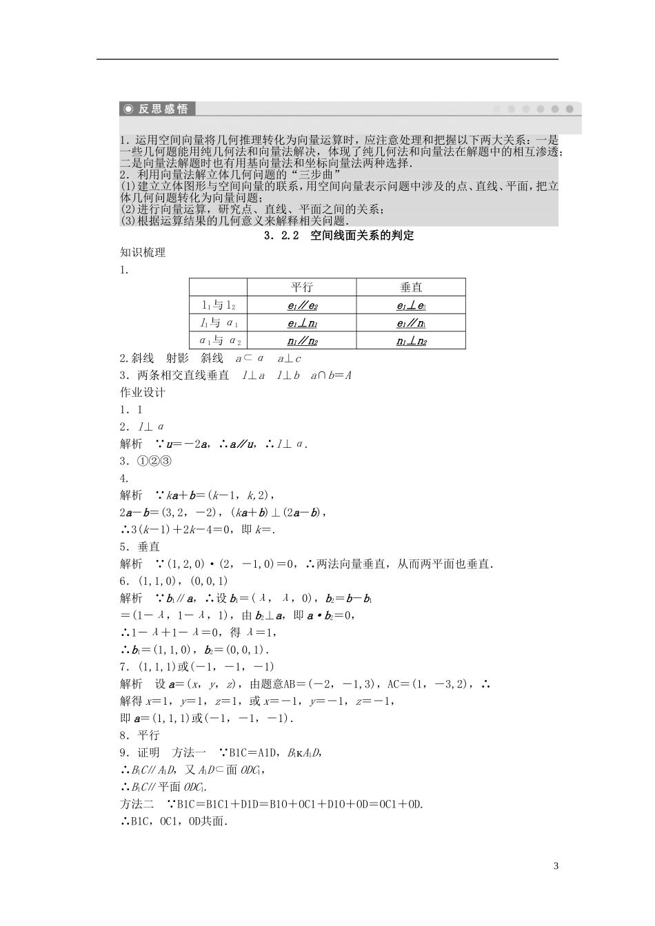 高中数学 第3章 空间向量与立体几何 3.2.2 空间线面关系的判定课时作业 苏教版选修1-2-苏教版高二选修1-2数学试题_第3页
