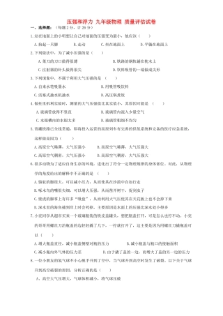 九年级物理 质量评估试卷 新课标 人教版试卷