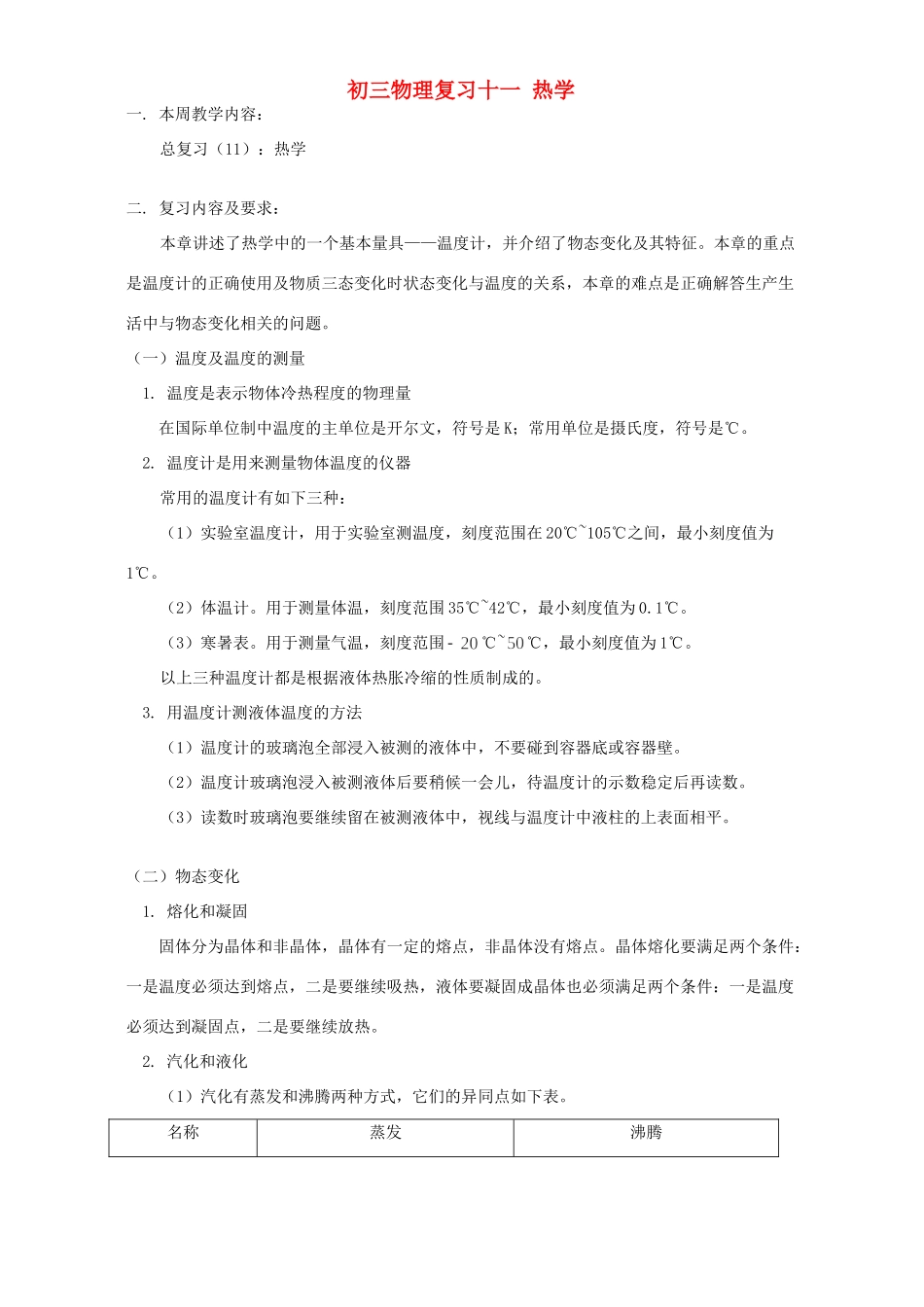初三物理复习十一 热学 人教版 试题_第1页