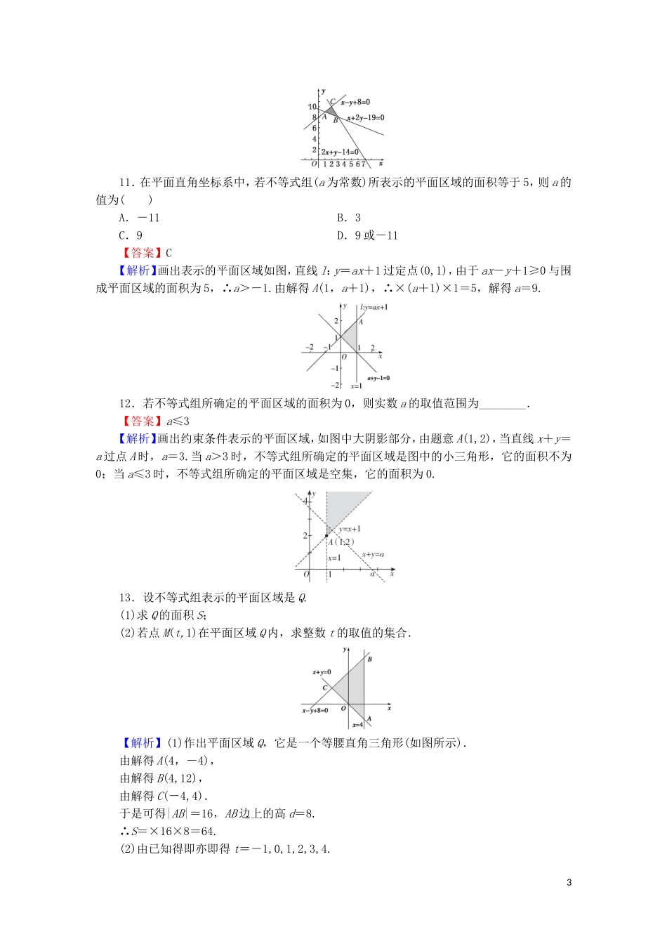 高中数学 第三章 不等式 3.3.1 二元一次不等式（组）与平面区域限时规范训练 新人教A版必修5-新人教A版高二必修5数学试题_第3页