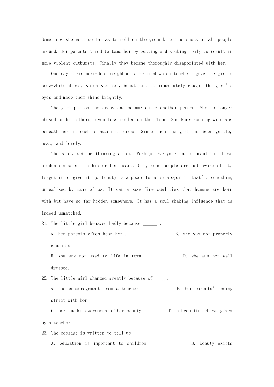四川省遂宁二中 高二英语上学期半期考试试卷_第3页