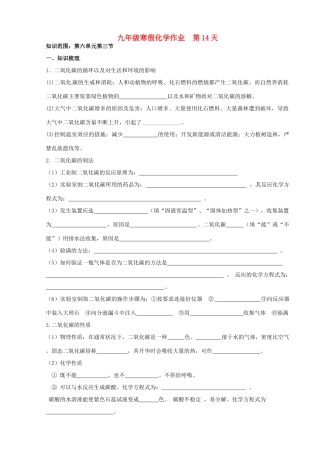 九年级化学上学期寒假作业 第14天 鲁教版试卷