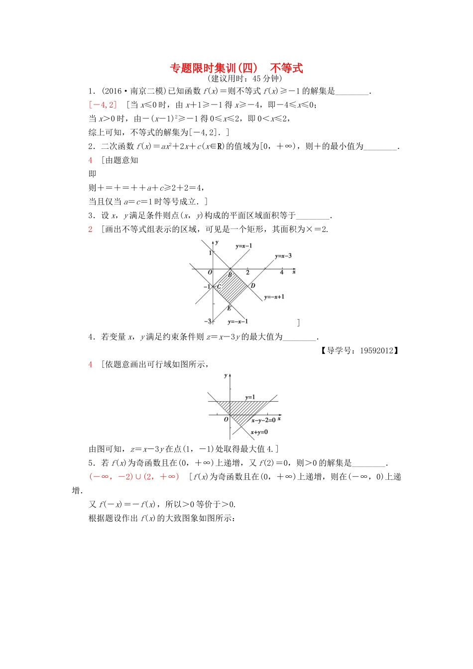 （江苏专版）高考数学二轮专题复习与策略 第1部分 专题1 集合、常用逻辑用语、不等式、函数与导数 第4讲 不等式专题限时集训 理-人教版高三全册数学试题_第1页