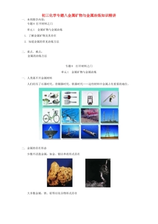 初三化学专题八金属矿物与金属冶炼知识精讲 湘教版 试题