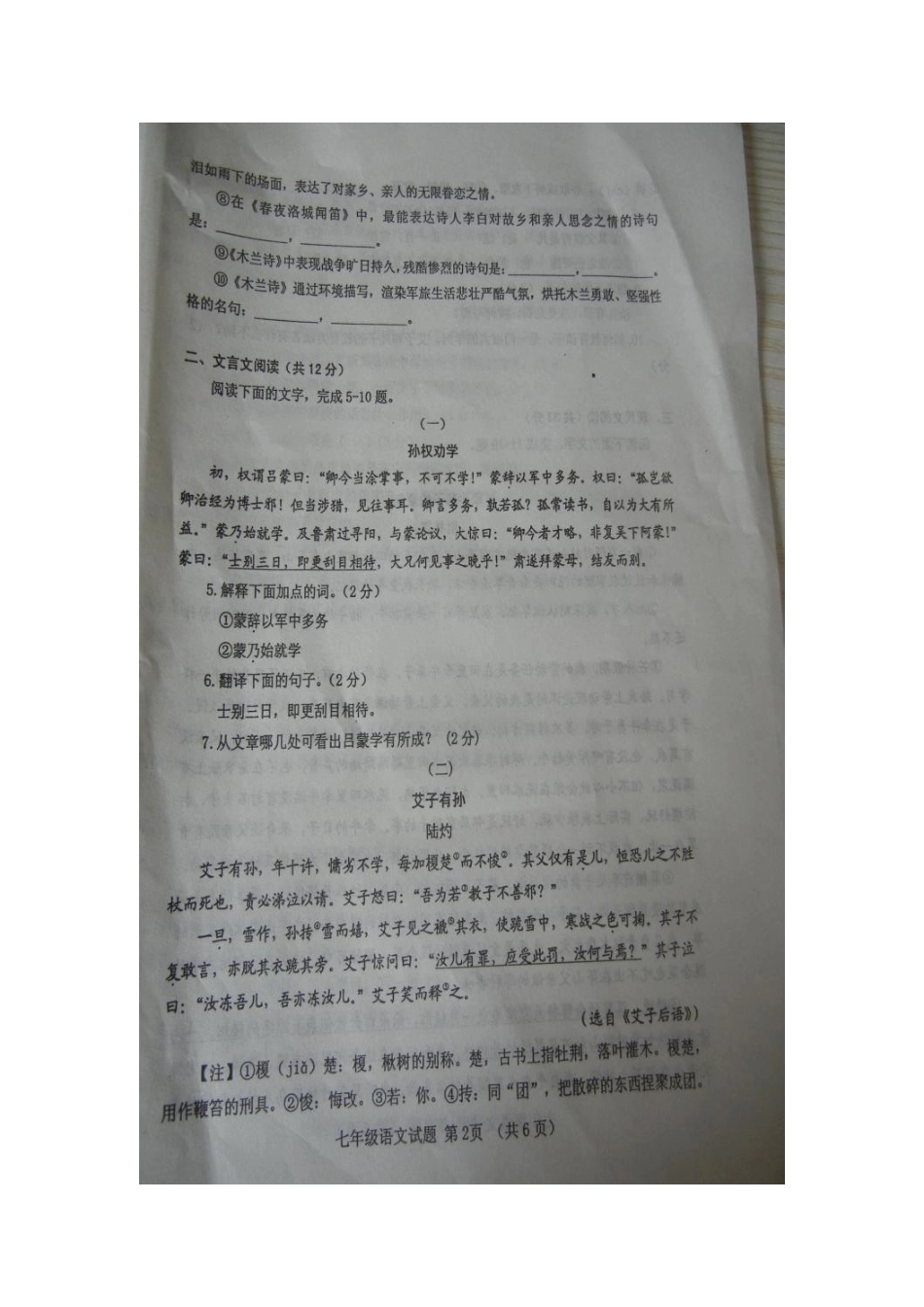 山东省临清市七年级语文下学期期中试卷新人教版_第2页