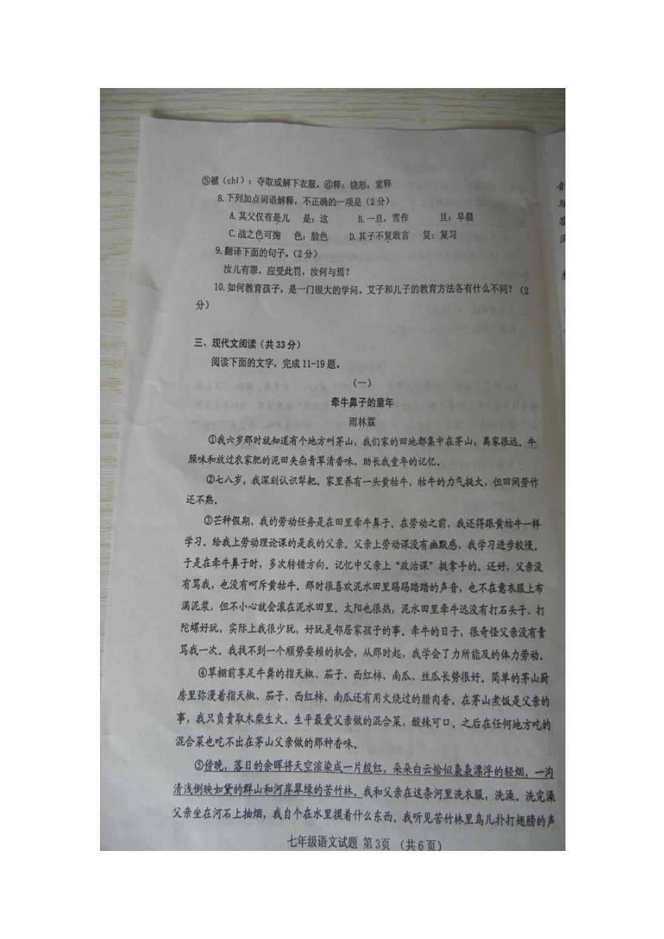 山东省临清市七年级语文下学期期中试卷新人教版_第3页