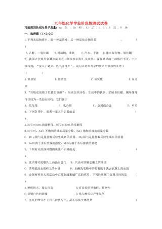 九年级化学学业阶段性测试试卷 苏科版试卷