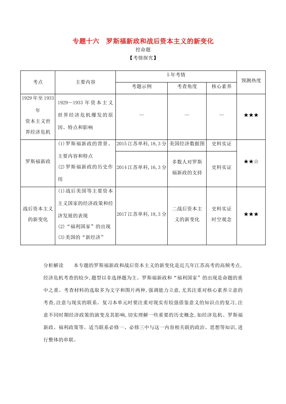 （江苏专版）高考历史一轮总复习 第五部分 世界现代史 专题十六 罗斯福新政和战后资本主义的新变化讲义-人教版高三全册历史试题_第1页