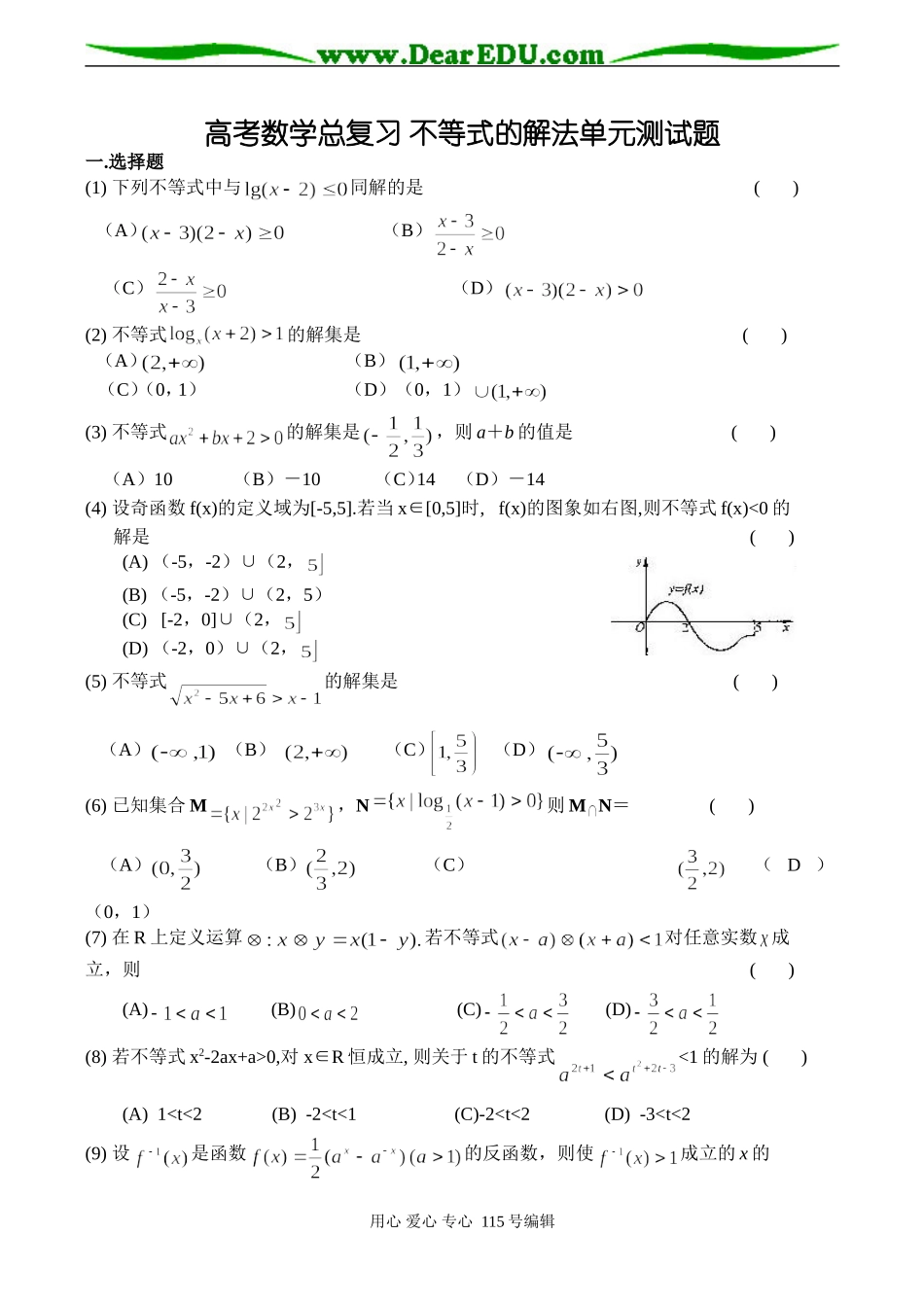 高考数学总复习 不等式的解法单元测试题_第1页