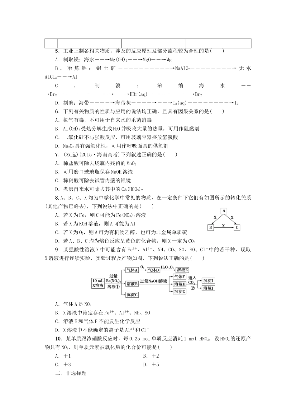 新坐标高考化学二轮复习 第1部分 专题突破篇 课后限时练10 非金属单质及其化合物-人教版高三全册化学试题_第2页
