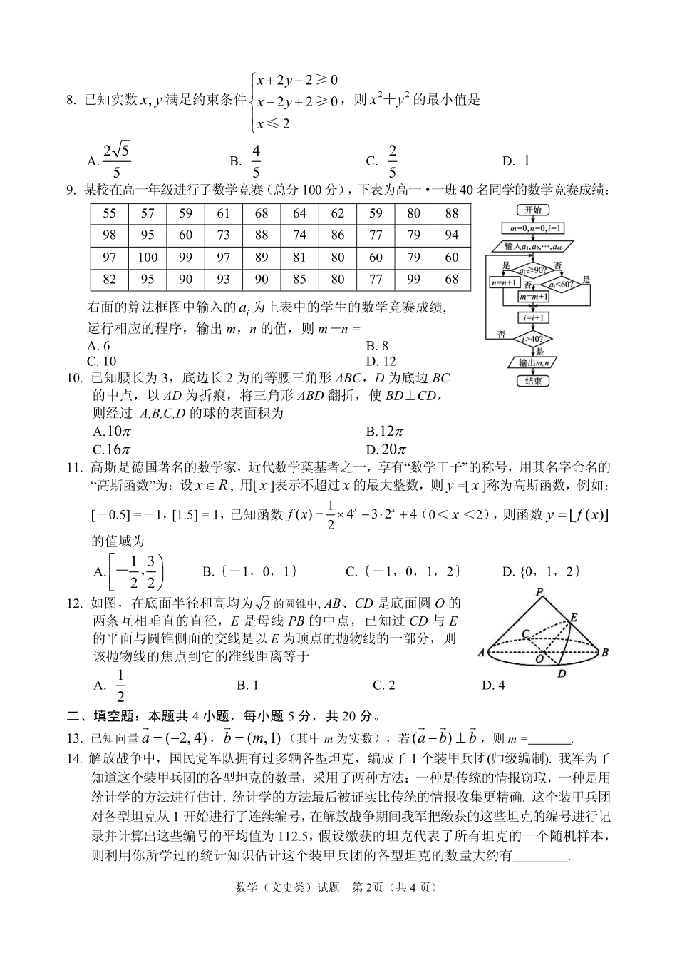 四川省眉山市高三数学下学期第二次诊断性考试试卷 文(PDF) 四川省眉山市届高三数学下学期第二次诊断性考试试卷 文(PDF) 四川省眉山市届高三数学下学期第二次诊断性考试试卷 文(PDF)_第2页
