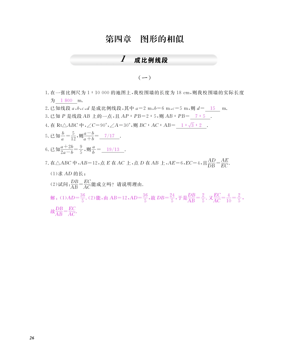 九年级数学上册 第四章 图形的相似同步测试卷(pdf)(新版)北师大版试卷_第1页