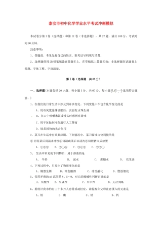 九年级化学学业水平考试冲刺模拟试卷