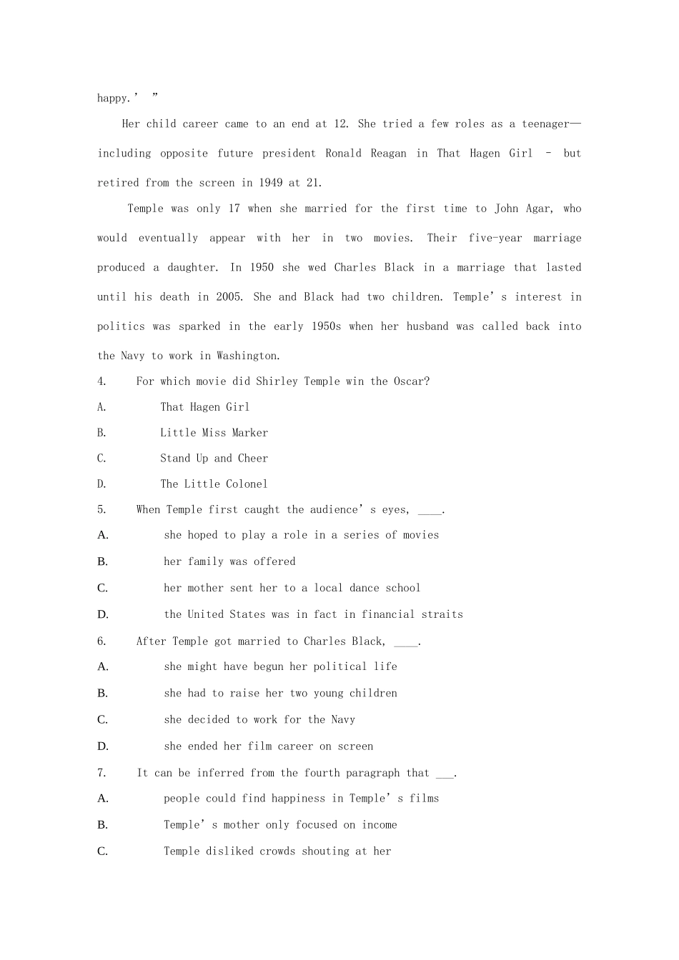 四川省乐山市高考英语二轮复习 阅读理解寒假选练(6)试卷_第3页