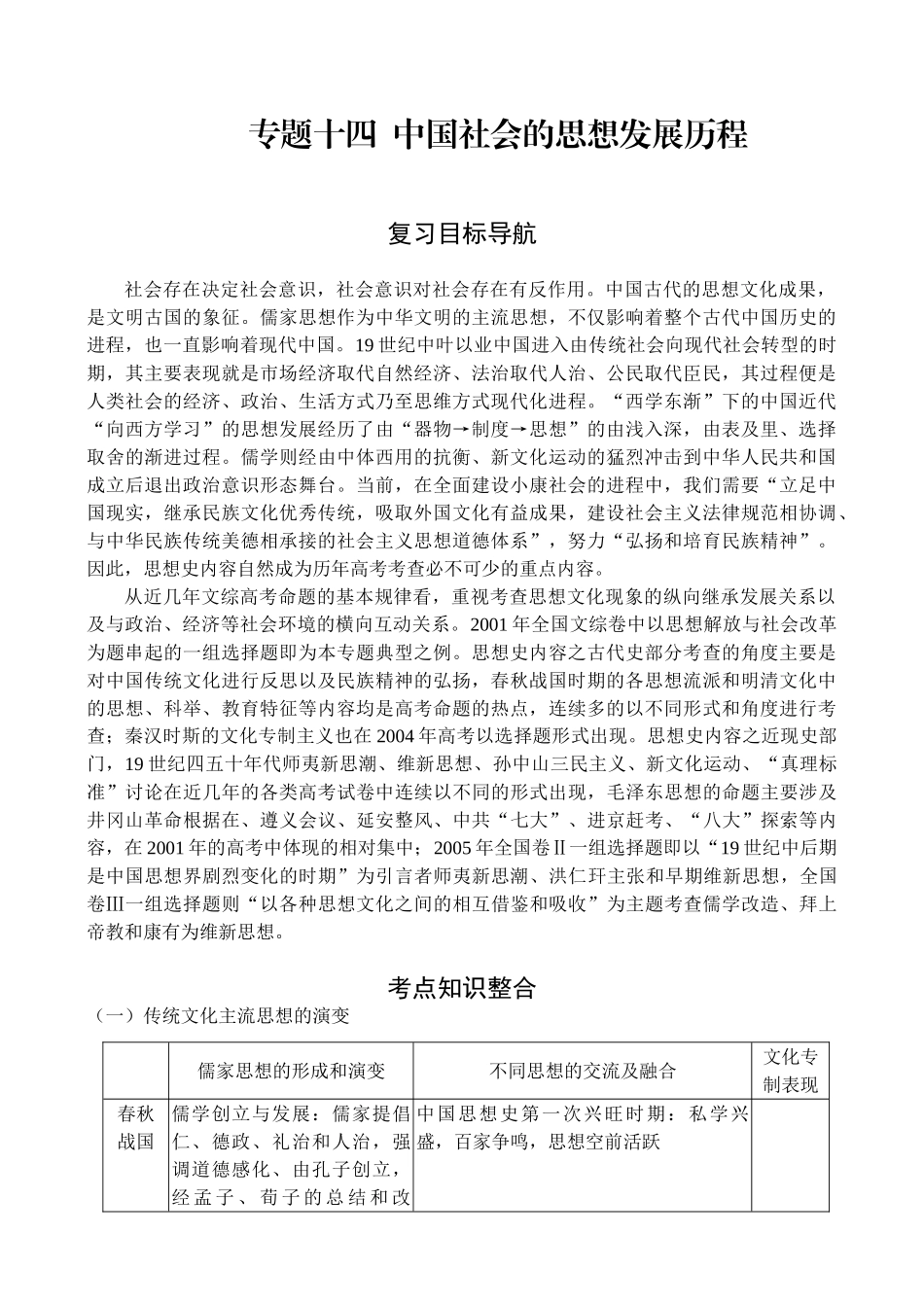 专题14  中国社会的思想发展历程_第1页