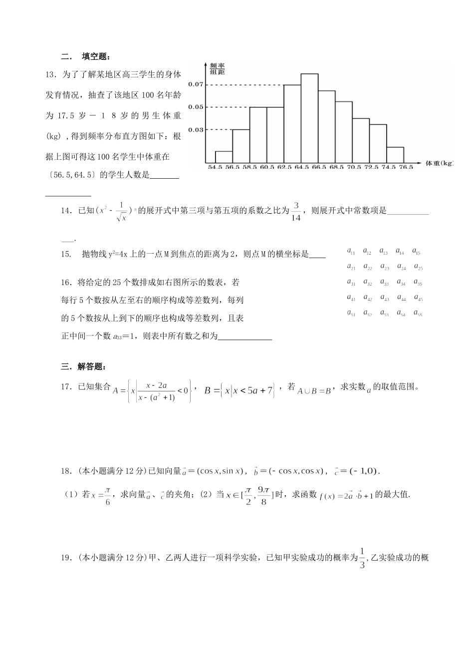 四川省泸县六中高级第四学月数学文科考试卷 新课标 人教版试卷_第2页