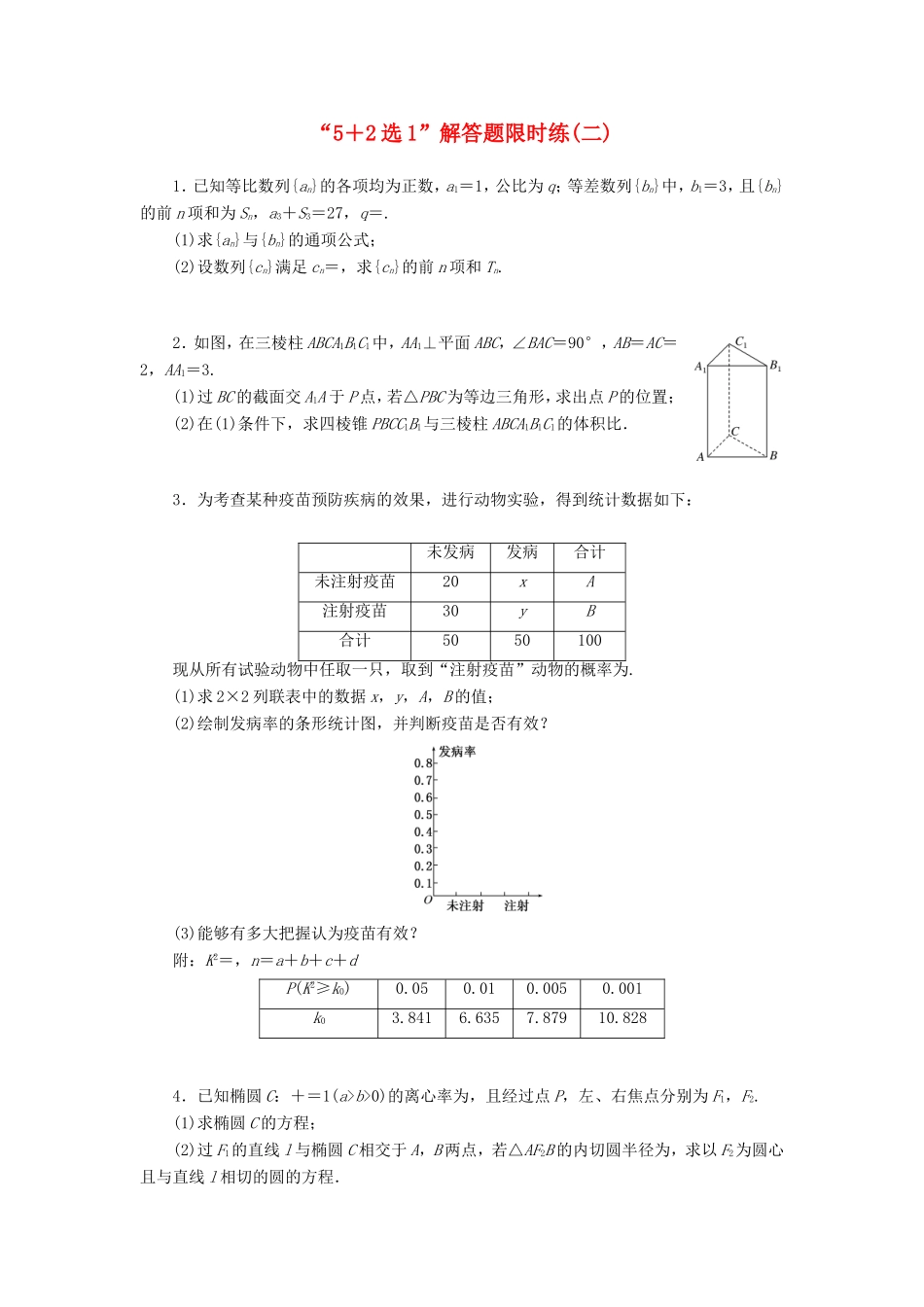 （新课标）高考数学二轮复习“52选1”解答题限时练(二) 文-人教版高三全册数学试题_第1页