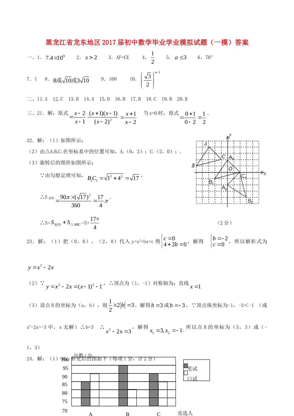 初中数学毕业学业模拟试题(一模)(pdf)_第1页