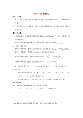 小升初数学 衔接讲与练 第十一讲 代数式试卷
