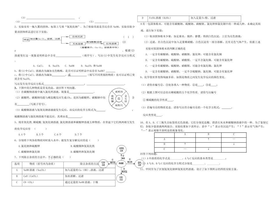九年级化学 专题六 酸碱盐复习试卷 鲁教版五四制试卷_第2页
