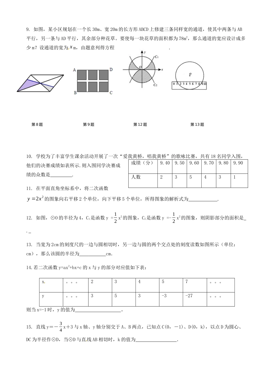 九年级数学上学期第二次统一作业考试卷试卷_第2页