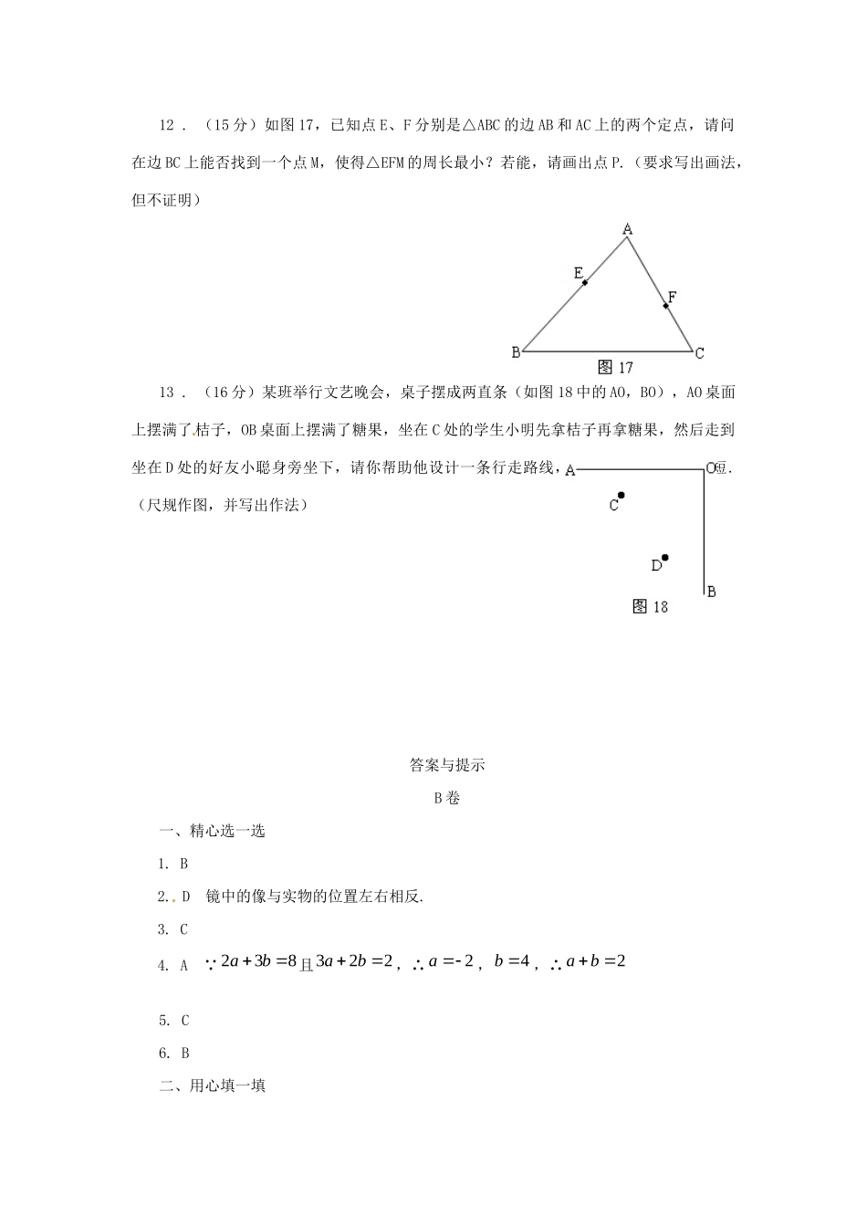 山东省滨州市无棣县八年级数学上册(轴对称变换)同步测试卷(B卷) 新人教版试卷_第3页