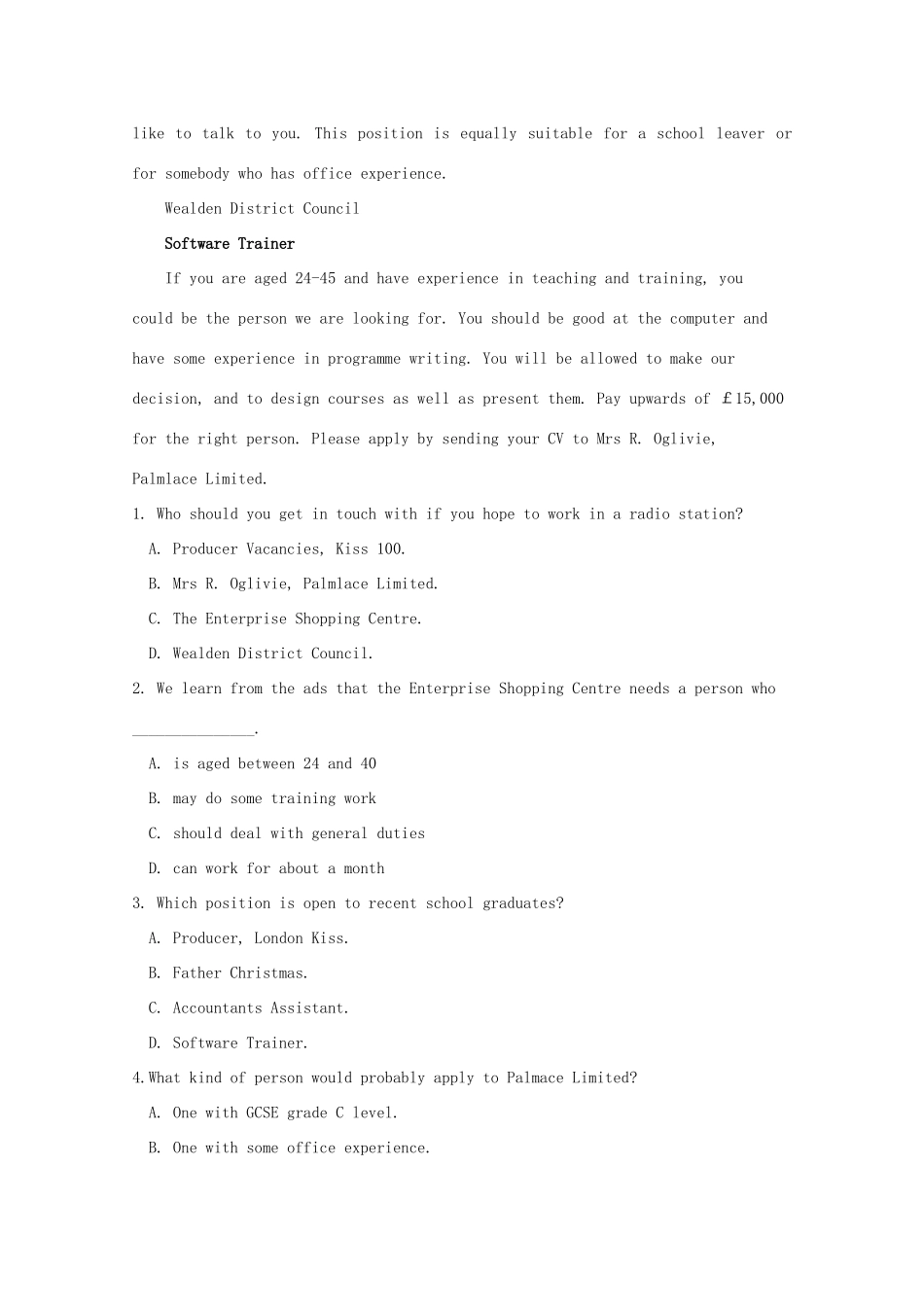 四川省成都外国语学校高一英语12月月考试卷_第2页