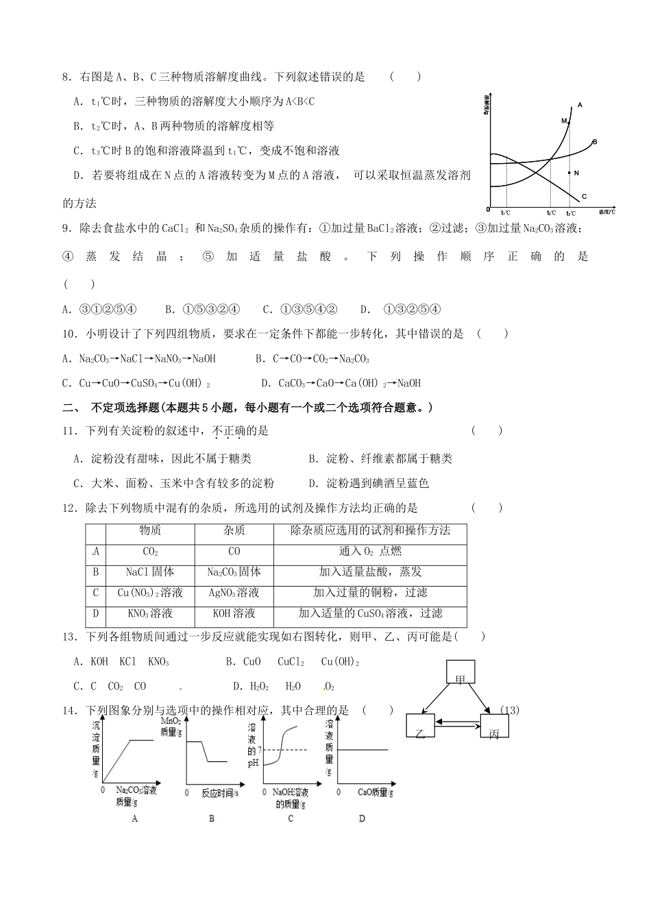 九年级化学下学期双休日作业试卷_第2页