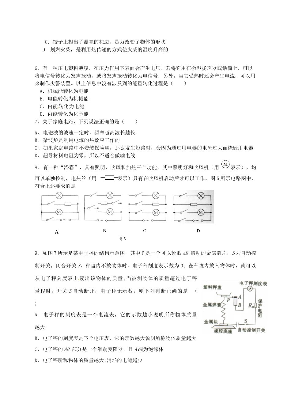 中考物理模拟试卷(四)(无答案)试卷_第2页