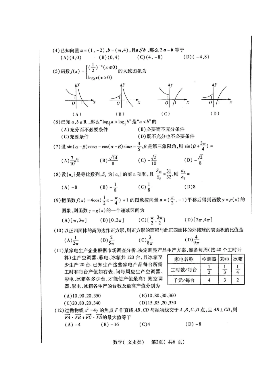 四川省宜宾市高考数学第三次适应性考试 文 (宜宾三诊，扫描版)试卷_第2页