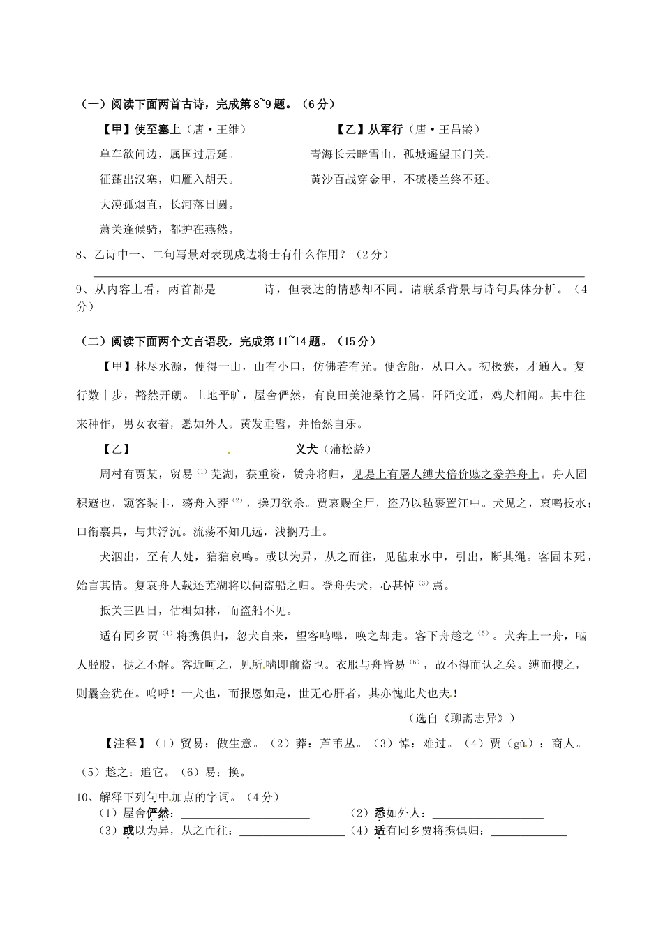 中考语文系列化模考训练试卷(Ⅲ)试卷_第3页