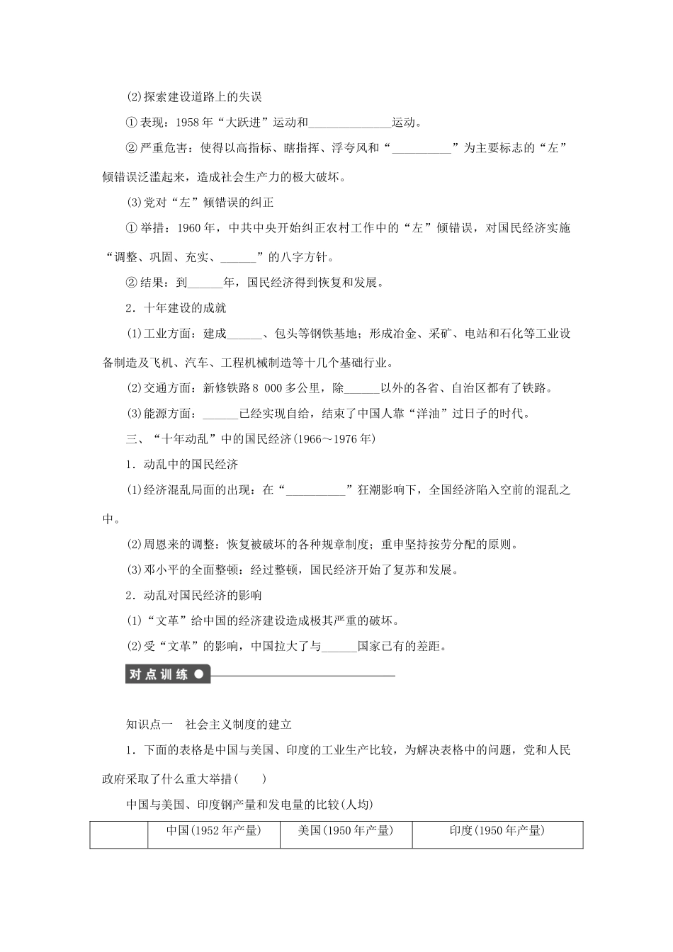 高中历史 专题三 中国社会主义建设道路的探索课时作业1 人民版必修2-人民版高一必修2历史试题_第2页