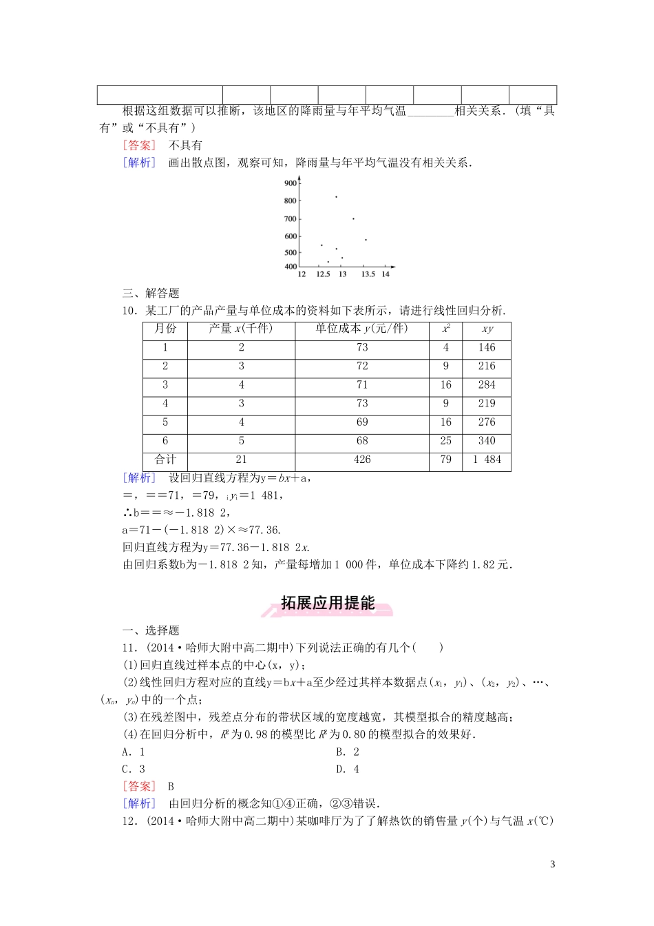 高中数学 3.1回归分析的基本思想及其初步应用课时作业 新人教A版选修2-3-新人教A版高二选修2-3数学试题_第3页