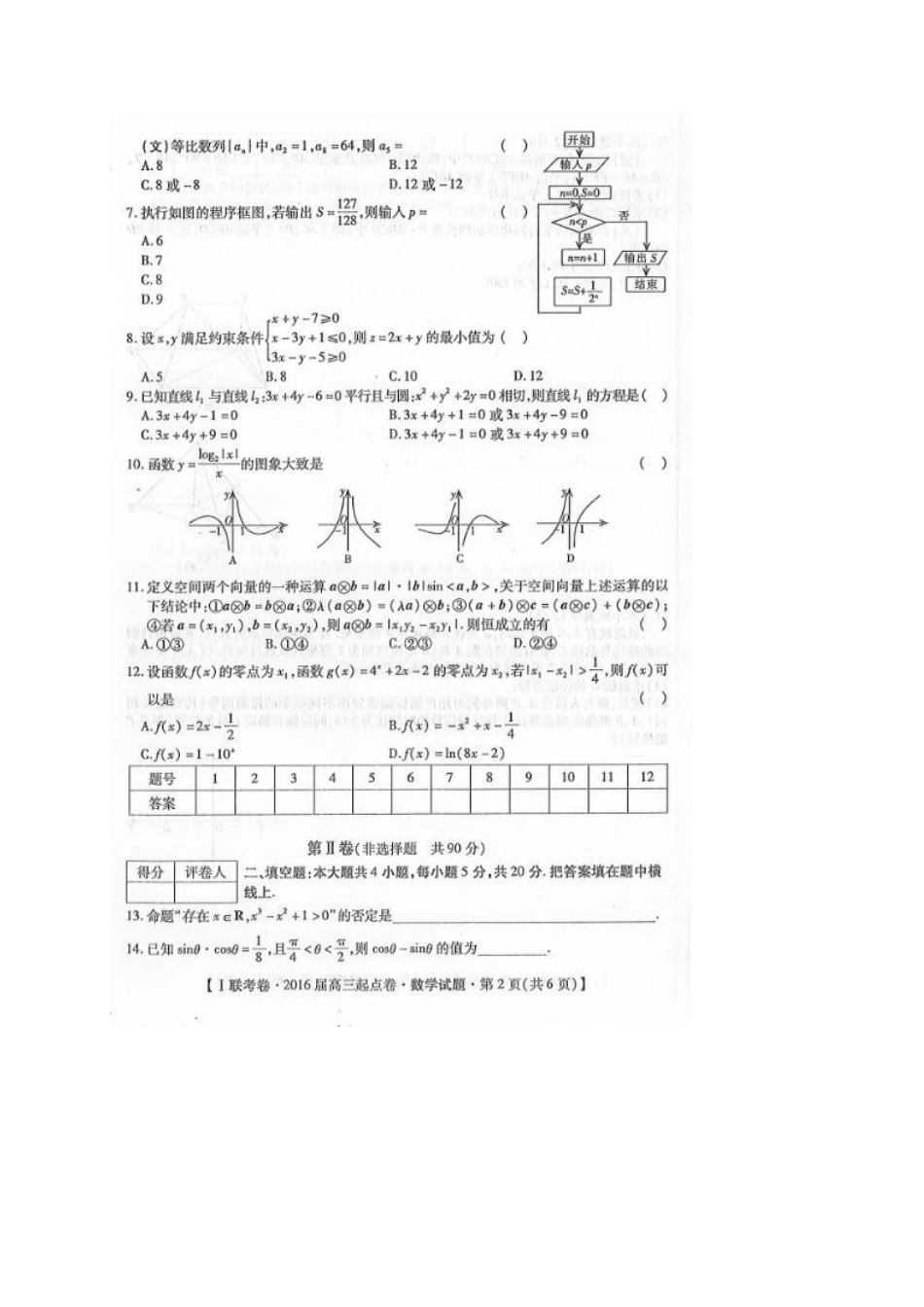安徽省 学普 联考高三数学上学期开学摸底考试试卷_第2页