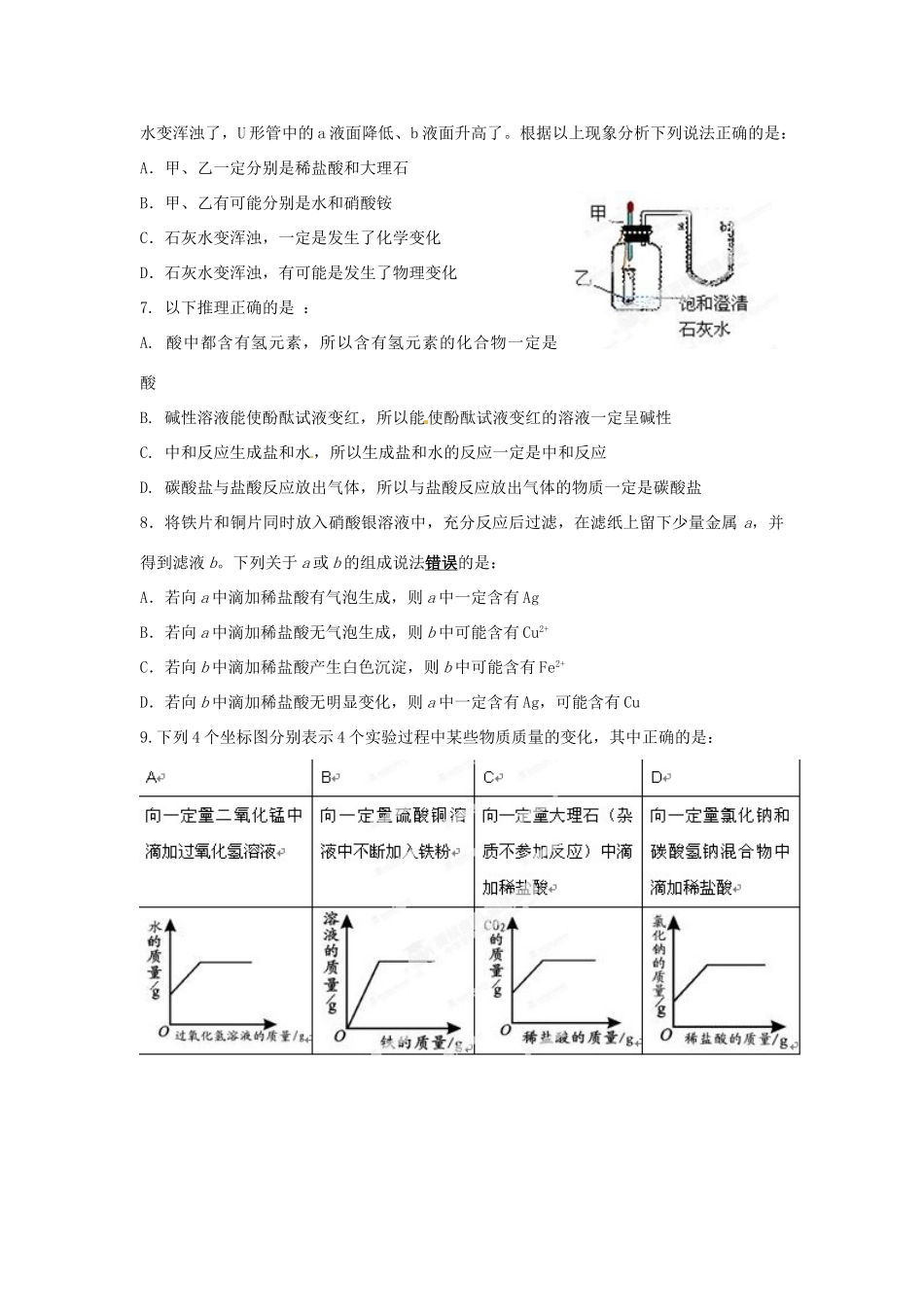 九年级化学4月月考试卷 新人教版试卷_第2页