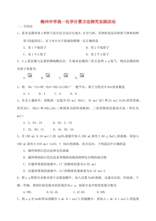 广东省梅州市梅州中学高一化学计算方法探究实践活动练习题人教版