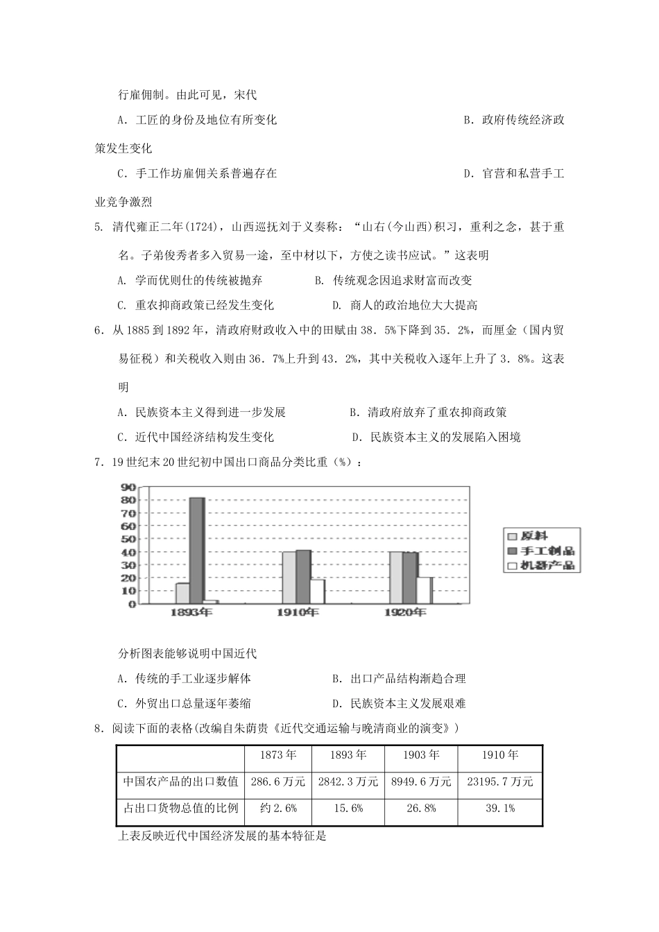 高一历史下学期末考试试卷 文-人教版高一全册历史试题_第2页