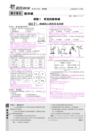 九年级化学下册 第十单元 酸和碱检测题(pdf)(新版)新人教版试卷